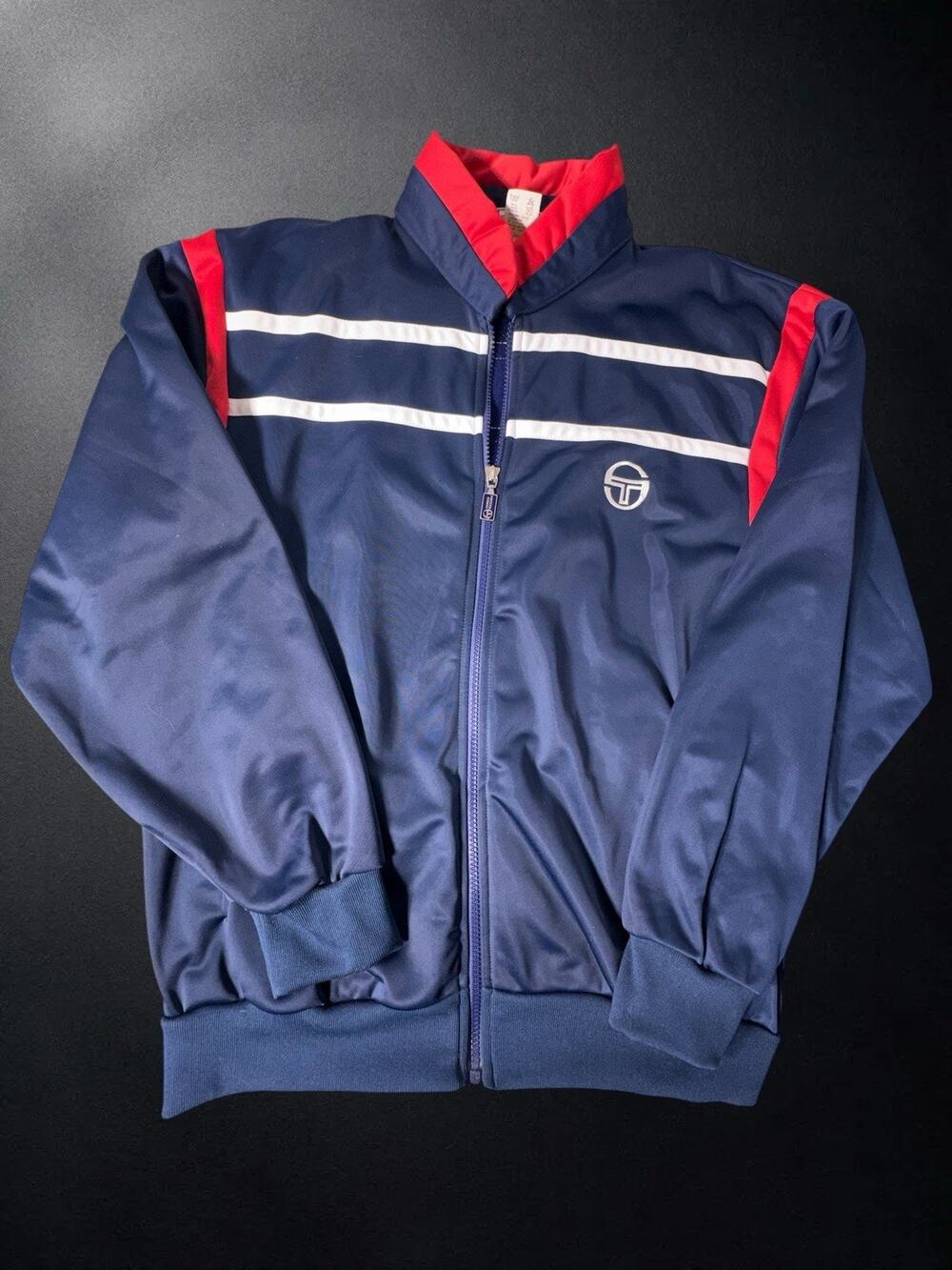 Sergio Tacchini Track Jacket Mens 40 Blue Red Colorblock Full Zip Retro Athletic